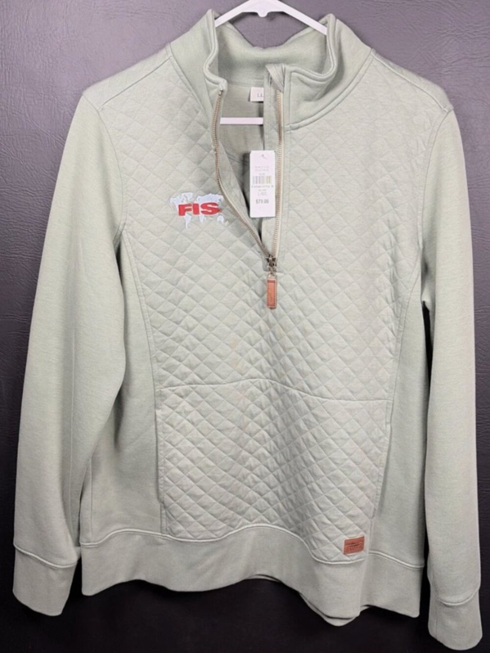 Women’s Large LL Bean Quilted Quarter Zip Pullover Olive Green NWT